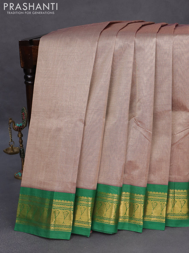 Silk cotton saree grey and green with allover vairosi pattern and zari woven korvai border