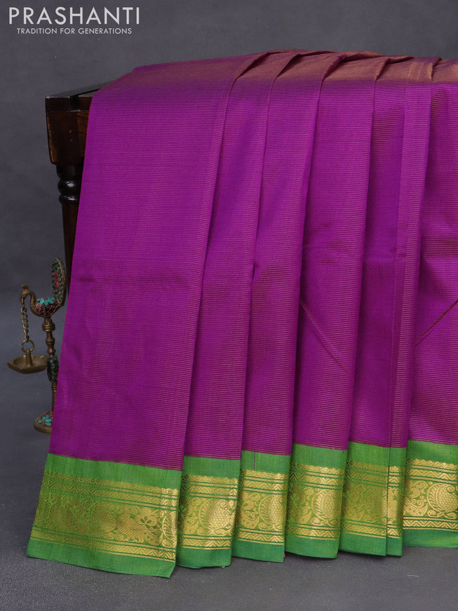 Silk cotton saree purple and green with allover vairosi pattern and rich zari woven korvai border