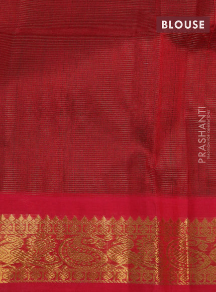 Silk cotton saree dark green and red with allover vairosi pattern and rich zari woven korvai border