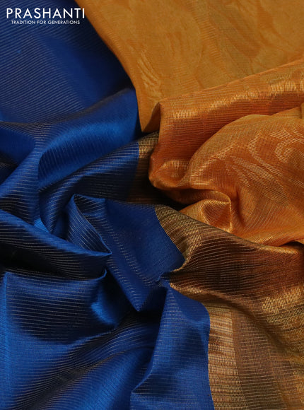 Silk cotton saree cs blue and mustard yellow with allover vairosi pattern and rich zari woven korvai border