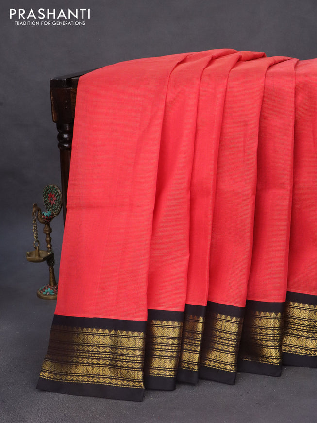 Silk cotton saree reddish pink and deep jamun shade with allover vairosi pattern and zari woven korvai border