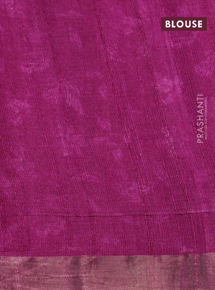 Banarasi tussar silk saree magenta pink with allover floral digital prints and zari woven border