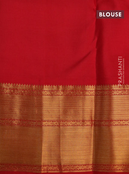 Pure kanchipuram silk saree green and red with allover zari woven brocade weaves and zari woven korvai border