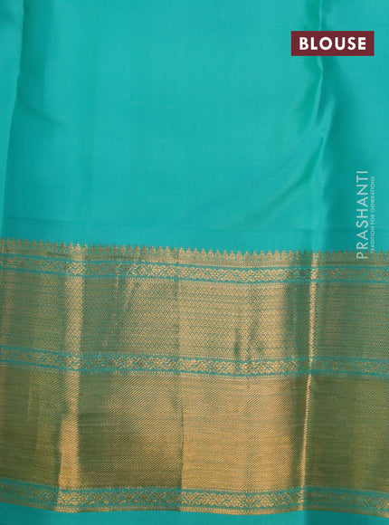 Pure kanchipuram silk saree lime yellow and teal blue with allover zari woven brocade weaves and zari woven border