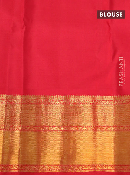 Pure kanchipuram silk saree deep jamun shade and red with allover zari woven brocade weaves and zari woven border