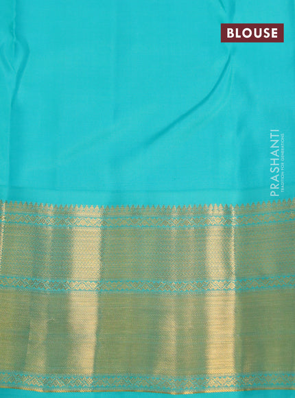 Pure kanchipuram silk saree blue and teal blue with allover zari woven brocade weaves and zari woven border