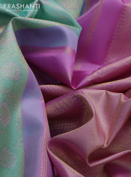 Pure kanchipuram tissue silk saree teal blue and mauve pink with allover zari woven floral weaves and zari woven border