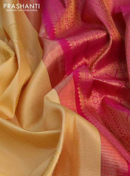 Pure kanchipuram silk saree sandal and pink with allover zari weaves & buttas and long zari woven border