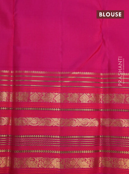 Pure kanchipuram silk saree sandal and pink with allover zari weaves & buttas and long zari woven border