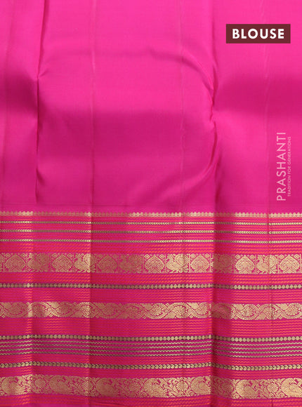 Pure kanchipuram silk saree green and pink with allover zari weaves & buttas and long zari woven border