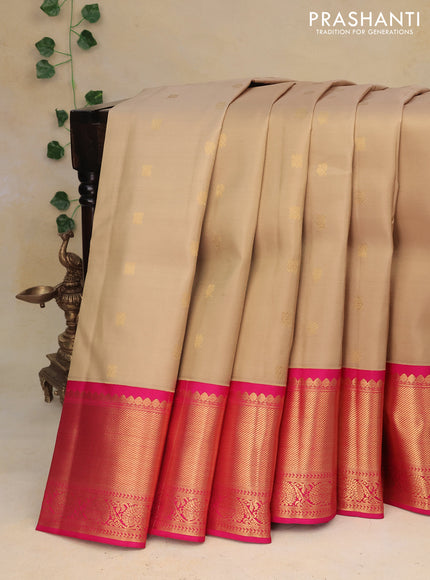 Pure kanchipuram silk saree sandal and pink with zari woven buttas and zari woven border