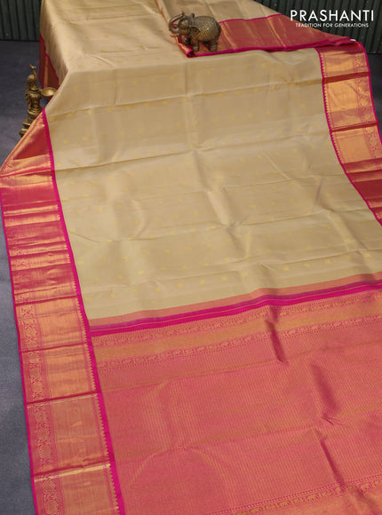 Pure kanchipuram silk saree sandal and pink with zari woven buttas and zari woven border