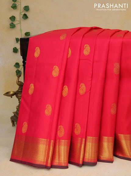 Pure kanchipuram silk saree pink and dual shade of green with paisley zari woven buttas and zari woven border