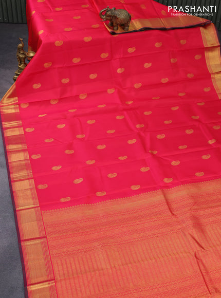 Pure kanchipuram silk saree pink and dual shade of green with paisley zari woven buttas and zari woven border