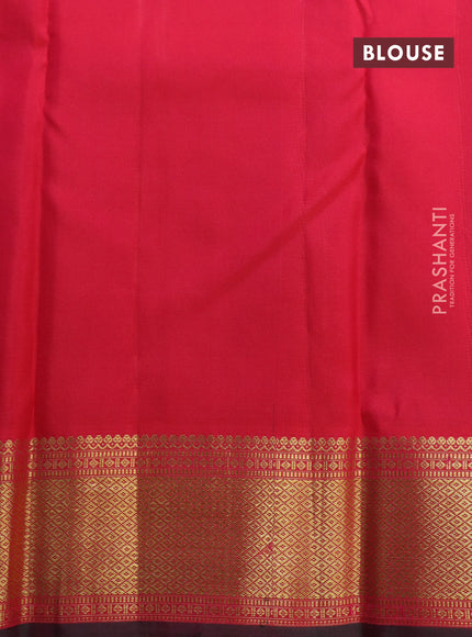 Pure kanchipuram silk saree pink and dual shade of green with paisley zari woven buttas and zari woven border