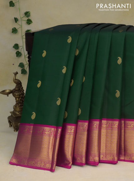 Pure kanchipuram silk saree green with paisley zari woven buttas and ganga jamuna border