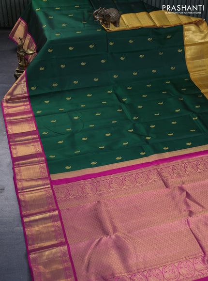 Pure kanchipuram silk saree green with paisley zari woven buttas and ganga jamuna border