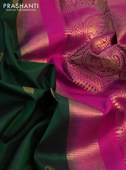 Pure kanchipuram silk saree green with paisley zari woven buttas and ganga jamuna border