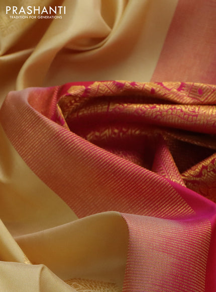 Pure kanchipuram silk saree sandal and pink with paisley zari woven buttas and zari woven border