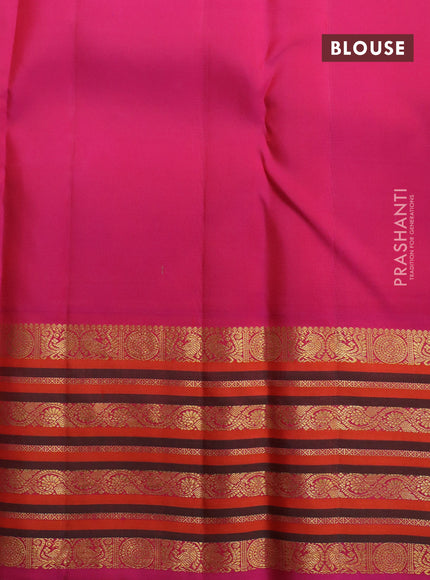 Pure kanchipuram silk saree sandal and pink with paisley zari woven buttas and zari woven border