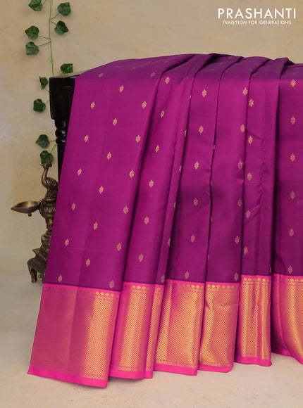 Pure kanchipuram silk saree purple and orange with zari woven buttas and zari woven border