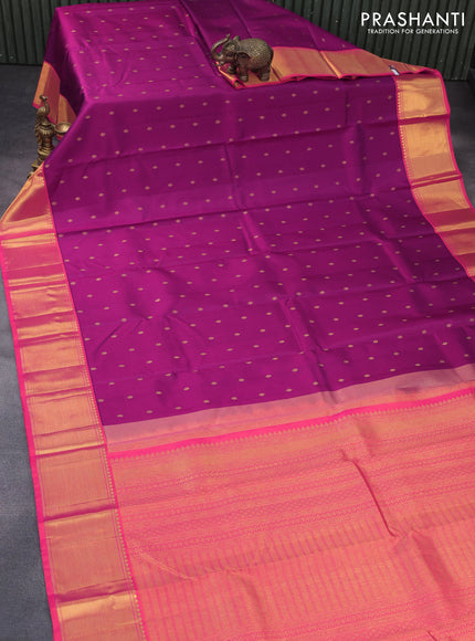 Pure kanchipuram silk saree purple and orange with zari woven buttas and zari woven border