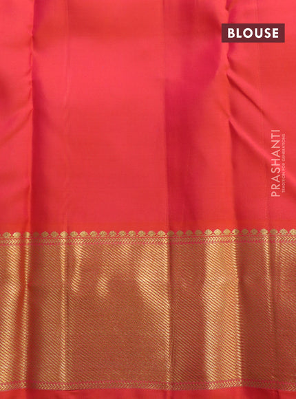 Pure kanchipuram silk saree purple and orange with zari woven buttas and zari woven border