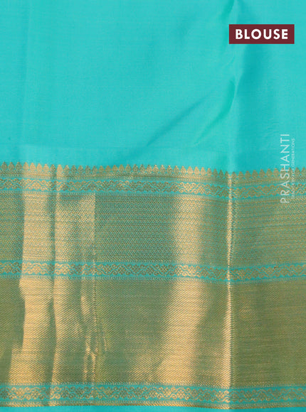 Pure kanchipuram silk saree red and teal blue with allover zari woven brocade weaves and zari woven border