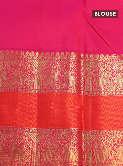 Pure kanchipuram silk saree teal green and pink with zari woven buttas and zari woven border