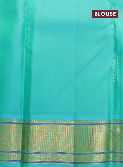 Pure kanchipuram silk saree pink and teal blue with allover zari checks & self emboss and zari woven border