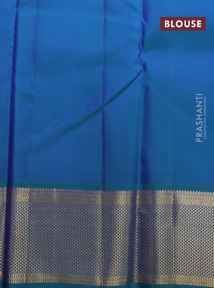 Pure kanchipuram silk saree cream and dual shade of bluish green with zari woven buttas and zari woven border