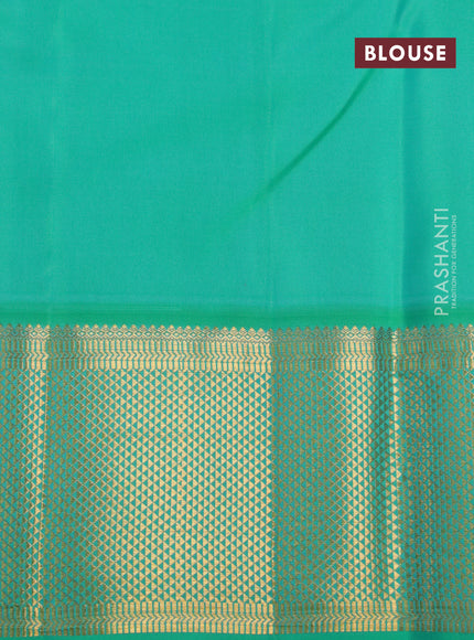 Pure kanchipuram silk saree pink and teal green with plain body and zari woven border