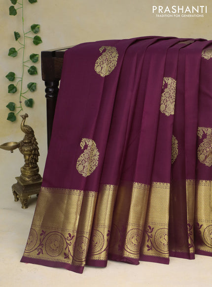 Pure kanchipuram silk saree maroon with paisley zari woven buttas and zari woven border