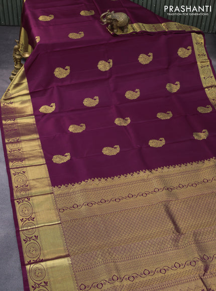 Pure kanchipuram silk saree maroon with paisley zari woven buttas and zari woven border