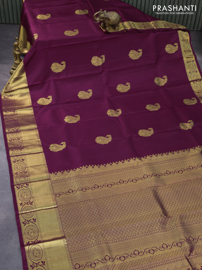 Pure kanchipuram silk saree maroon with paisley zari woven buttas and zari woven border