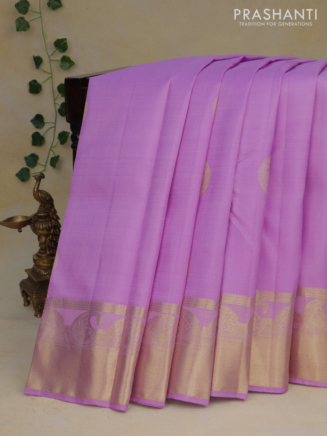 Pure kanchipuram silk saree lavender with annam zari woven buttas and zari woven border