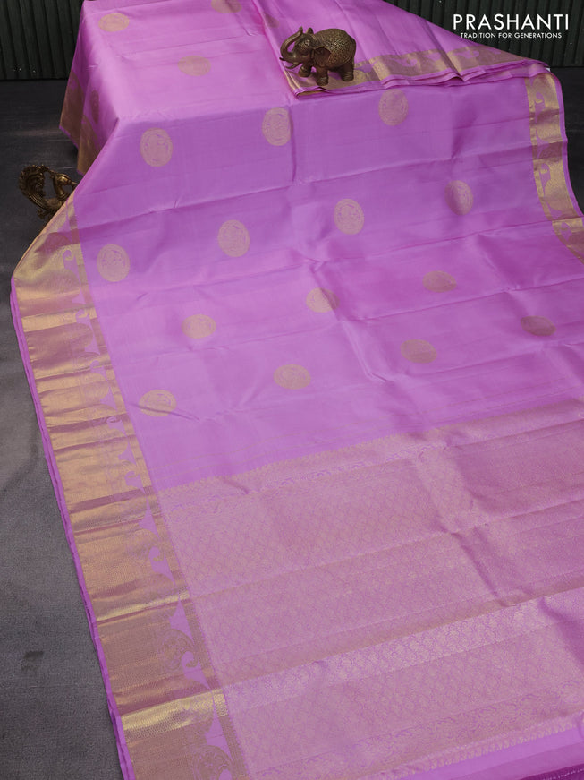 Pure kanchipuram silk saree lavender with annam zari woven buttas and zari woven border