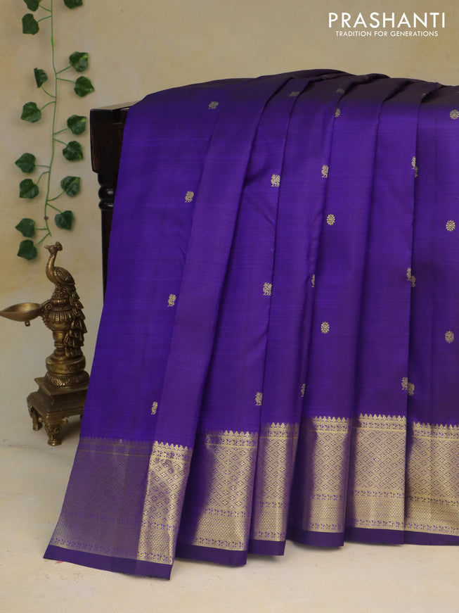 Pure kanchipuram silk saree blue with zari woven buttas and zari woven border