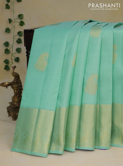 Pure kanchipuram silk saree teal blue and royal blue with paisley zari woven border and zari woven border