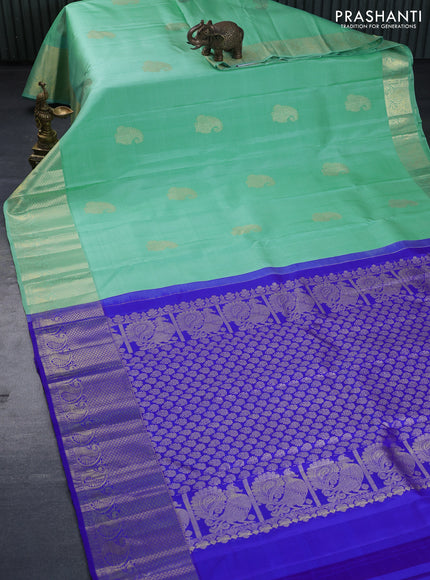 Pure kanchipuram silk saree teal blue and royal blue with paisley zari woven border and zari woven border