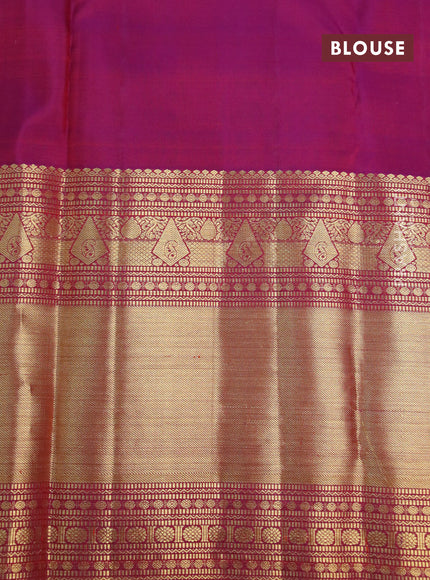 Pure kanchipuram silk saree manthulir green and purple with zari woven buttas and long zari woven border