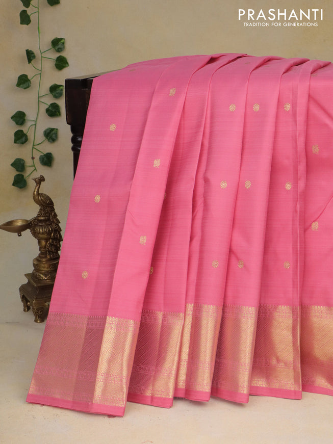 Pure kanchipuram silk saree light pink with zari woven buttas and zari woven border