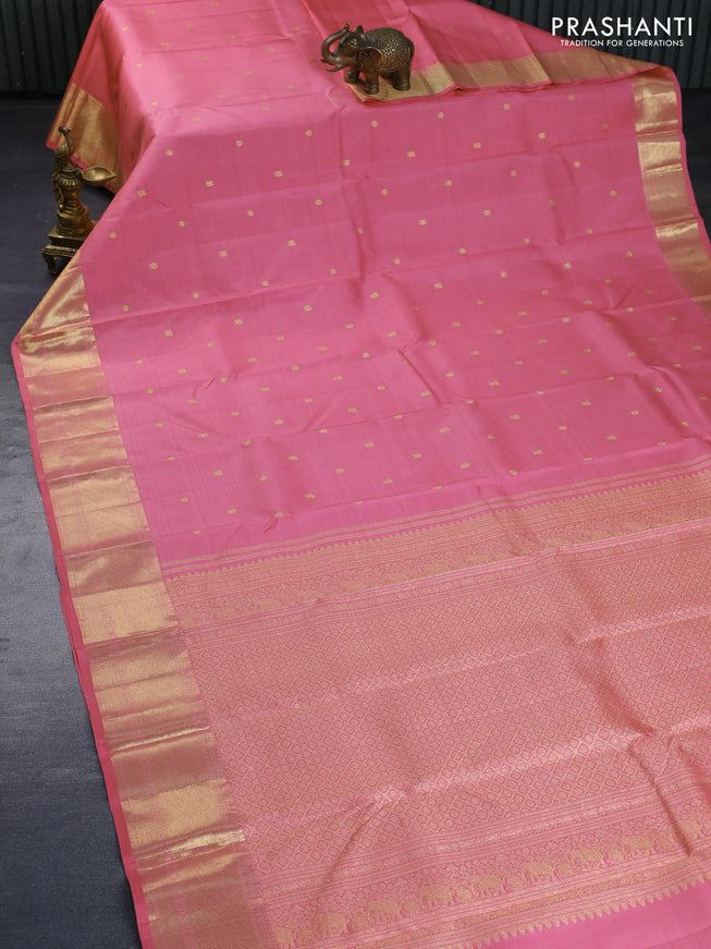 Pure kanchipuram silk saree light pink with zari woven buttas and zari woven border