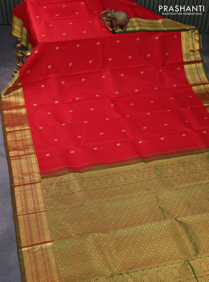 Pure kanchipuram silk saree red and green with zari woven buttas and zari woven border