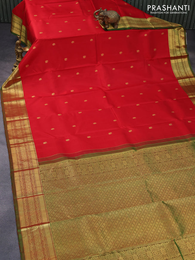 Pure kanchipuram silk saree red and green with zari woven buttas and zari woven border