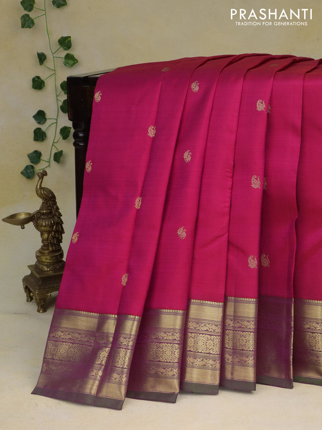 Pure kanchipuram silk saree pink and dual shade of green with zari woven buttas and zari woven border