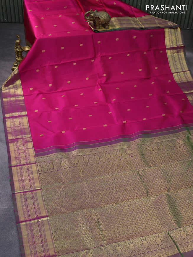 Pure kanchipuram silk saree pink and dual shade of green with zari woven buttas and zari woven border