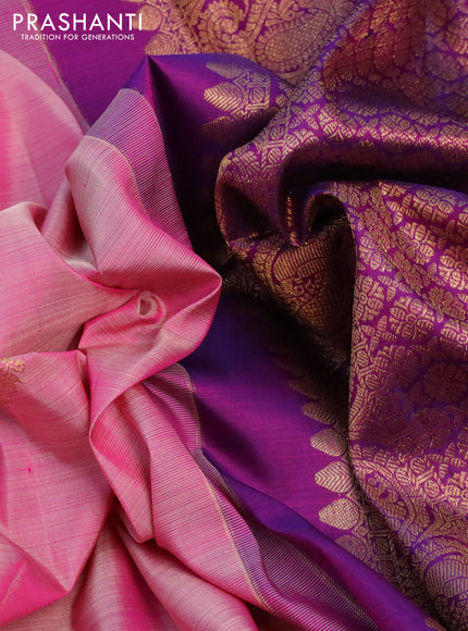 Pure kanchipuram silk saree light pink and purple with zari woven buttas and zari woven border