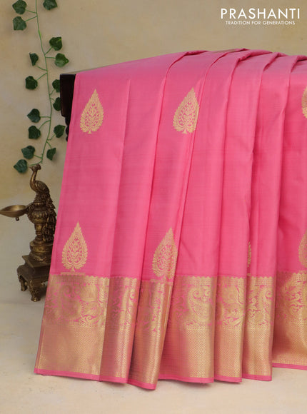 Pure kanchipuram silk saree light pink with zari woven buttas and zari woven border