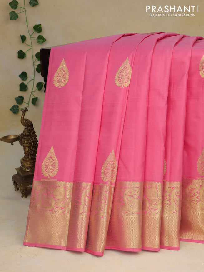 Pure kanchipuram silk saree light pink with zari woven buttas and zari woven border